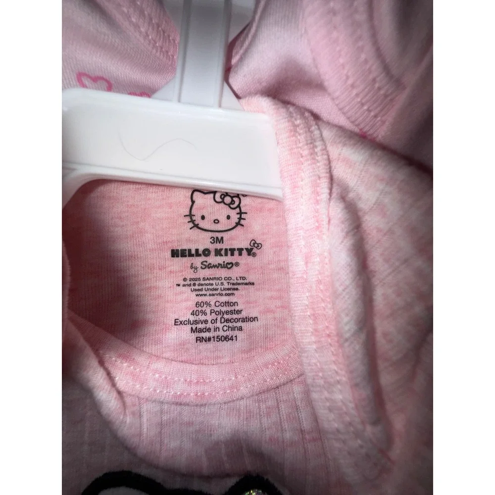 Hello Kitty Sanrio Baby Girls 3 Pack Pink Bodysuits Sequin Bow Hearts 3M NEW